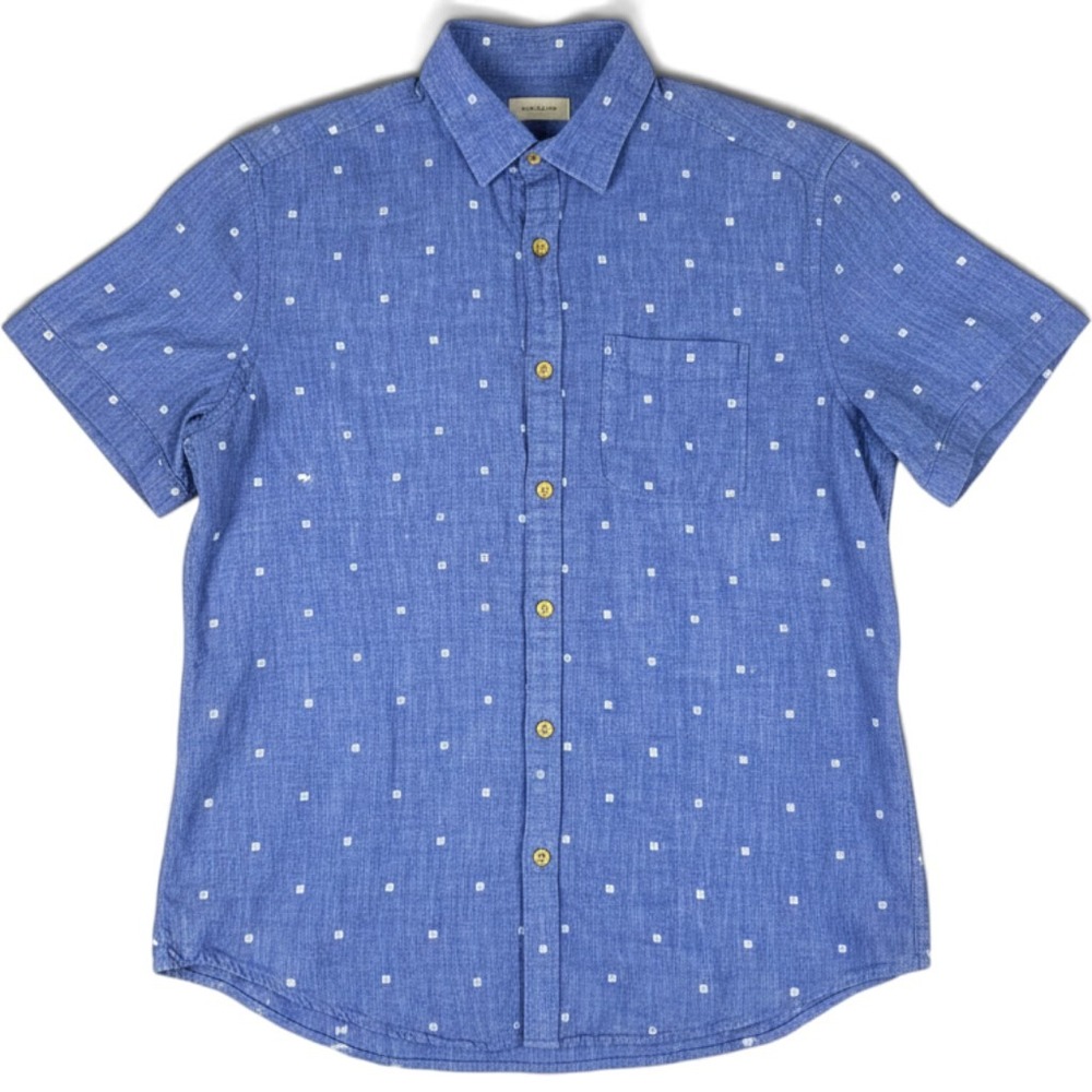Baird McNutt Murano Button Down Shirt Mens M Blue Linen Blend Geometric Short